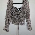 Bar III animal print metallic striped ruched crop top Medium Photo 0