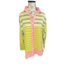 Davi & Dani  Striped Button Down Shirt WM Size Medium Neon Green Pink‎ White Gray Photo 1