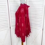 Grace & Emma Snowflakes Fuzzy Distressed Fringe Trim V Neck Sweater Red Small Photo 1