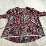 Floral Print Blouse Top Womens Size 3X Red Blue Tie Neck Flounce Sleeve Boho Photo 7