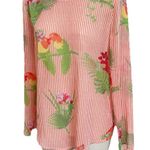 NEW Lemon Way Striped Tropical Lightweight Scoop Neck Long Sleeve Blouse Top XS Orange Photo 1