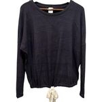 By Together Dark Blue Top Shirt Ribbon Tie Front Sz L Oversized Boho Preppy NWOT Photo 2