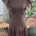 EXPRESS Cocoa Brown Lace Drip Waist Flutter Sleeve Mini Dress Photo 0