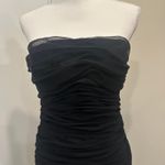 Victor Costa Vintage 1980s Black Ruched Strapless Lace Hem Gothic Cocktail Sz 6 Photo 4
