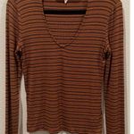 Silence + Noise Dallas Cut-Out Brown Black Striped Turtleneck Top Photo 1