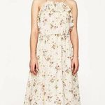 ZARA Floral Sequin Ruffle Midi Halterneck Midi Dress in Ecru Photo 0