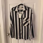 Prómesa NWT Medium Promesa Black and White Striped Button Down Blouses Top Photo 7
