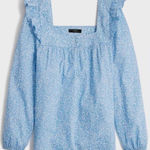 J.Crew Blue Ditsy Floral Top Cotton Ruffle Sleeve Square Neck Size L Photo 0