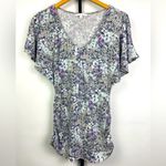 CAbi  Gray Purple Flutter Short Sleeve‎ Floral 301 Blouse Photo 1