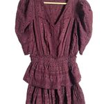 Love Shack Fancy  Marissa Plum Floral Embroidered Puff Sleeve V-Neck Mini Dress S Photo 2