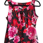 St. John  Womens Floral Sleeveless Silk Blend Top Medium Red Black Pink Blouse Photo 0
