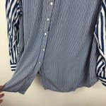 Jane and Delancey Striped Button Down Shirt 1X Blue Long Sleeve Coastal Preppy Photo 1