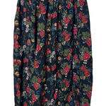 Vintage Susan Bristol Petite Floral Midi Skirt Black Red Roses Grapes Size 8 Photo 0