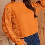 Oversized Long Sleeve Pullover Cropped Lantern Sleeve Chunky Knit Sweater Orange Photo 5