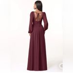 Azazie Norah Cabernet A12 bridesmaid dress sheer long puff sleeves flowy slit Photo 1