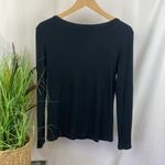 Boston Proper  Black Ribbed Long Sleeve V Neck Tee T Shirt Top M Photo 2