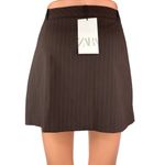 ZARA NEW  Women's Brown Blue Pinstriped Preppy School Girl A-Line Mini Skirt Sz L Photo 2