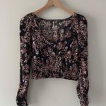 Free People  Santiago Top Floral Cropped puff long sleeve buttons smocked ruched Photo 2