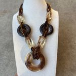 Signed CG Goldstone Thermoset Seed Bead Necklace w Wood Accents CHUNKY 1960s Gold Photo 8