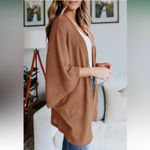 Lightweight Kimono Cardigan Loose Waffle Knit 3/4 Batwing Sleeve Brown Photo 2