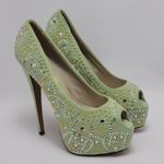 Kiss Kouture Celine Light Mint Green Peep Toe Beaded Platform Heels Size 8.5 Photo 0