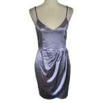 Lulus  Lavender Satin Draped Faux Wrap Mini Dress - Size L Cocktail Date night Photo 5