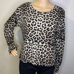Orange Kiss Long Sleeve Leopard Print Scoop Neckline Blouse Cream Black Small Photo 0