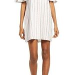 Charles Henry Metallic Stripe Off-the-Shoulder Popover Dress Ivory Sz L Photo 0