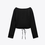 ZARA Ruched Cut Out Long Sleeve Top in Black Size Small Photo 4