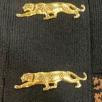 Vintage Hand loomed wool animal print jeweled buttons mob wife cuffed cardigan Brown Size 14 Photo 2