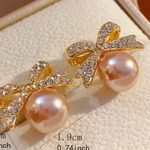 Delicate Bow With Imitation Pearl Design Stud Earrings Photo 3
