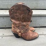 Dingo  Brown Leather Country Western Bootie Metal Medallions Embellishments Photo 1