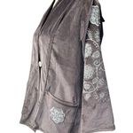 Vintage Dark Chocolate Brown Velvet Blazer Embroidered Ivory Floral Pattern Size M Photo 3