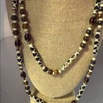 Beaded Necklace with Animal Print Accents Brown Photo 2