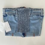 Denim Strapless Tube Top Womens Large Bustier Corset Belted Zip Blue Photo 6