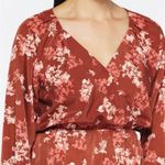 Kaileigh  Brown Floral Wrap Blouse Romantic Peplum Fall Bobo Preppy Office Top M Photo 3