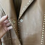 Vintage G Collection Genuine Leather Moto Jacket Contrast Stitch Belt Camel Tan Photo 3