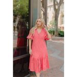 ✨AMORA RED EYELET EMBROIDERED MIDI DRESS✨ Pink Photo 4
