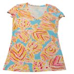 Lilly Pulitzer V-Neck Top Fish Print Colorful Short Sleeve Tee Size XXS Photo 2