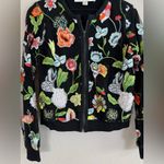 Boston Proper  Black Floral Embroidered Mesh Bomber Jacket size Small Photo 3