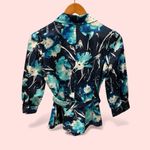 Jones New York floral watercolor belted button front blouse cotton mermaid fairy Photo 2