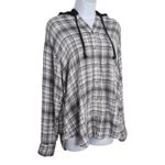 American Eagle  Womens Grey Plaid Long Sleeve Hooded Button Up‎ Shirt Medium Photo 2