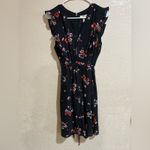Rebecca Taylor  black red floral ruffle v neckline silk dress 8 Photo 1