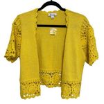 Denim & Co NWT D & Co. Cotton Lace Crochet Knit Cropped Cardigan in Yellow - Size L Photo 0
