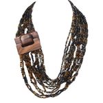 Vintage Amber Earth Tone Seed Bead Multi Strand Necklace with Wooden Belt Buckle Orange Photo 1