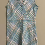 LL Bean Dress Size 12 Linen Cotton Blue Green Plaid V Photo 0