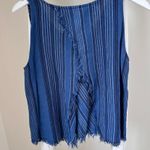 Indigo Rein Blue Striped Split Back Linen Blend Tank Top Size Medium Photo 1