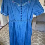 Erika Vintage Denim Maxi Dress Floral Embroidery Cottagecore V Neck Prairie Boho Photo 0