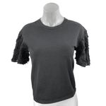 See By Chloe Women's Black Fringed Flutter Short Sleeve Blouse T shirt Top Sz S Photo 0