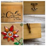 VTG Enid Collins of Texas Wooden Box Purse Bejeweled Flower Power Orange Artsy Brown Photo 8
